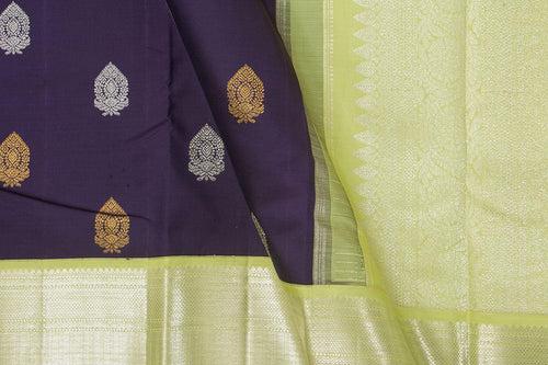 Navy Blue And Green Kanchipuram Silk Saree With Medium Border Handwoven Pure Silk For Wedding Wear PV NYC 997