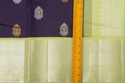 Navy Blue And Green Kanchipuram Silk Saree With Medium Border Handwoven Pure Silk For Wedding Wear PV NYC 997