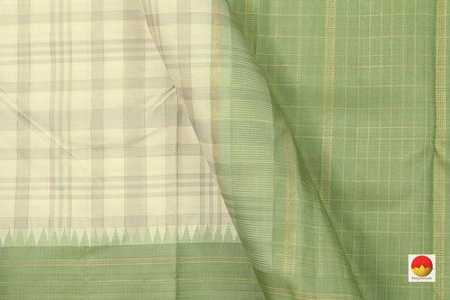 Off White And Elachi Green Kanchipuram Silk Saree With Medium Border Handwoven Pure Silk For Festive Wear PV NYC 1006