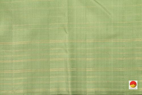 Off White And Elachi Green Kanchipuram Silk Saree With Medium Border Handwoven Pure Silk For Festive Wear PV NYC 1006