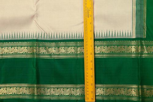 Off White And Green Kanchipuram Silk Saree With Medium Border Handwoven Pure Silk For Wedding Wear PV NYC 1030