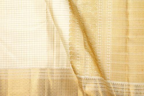 Off White Kanchipuram Silk Saree With Small Border Handwoven Pure Silk For Festive Wear PV NYC 1066