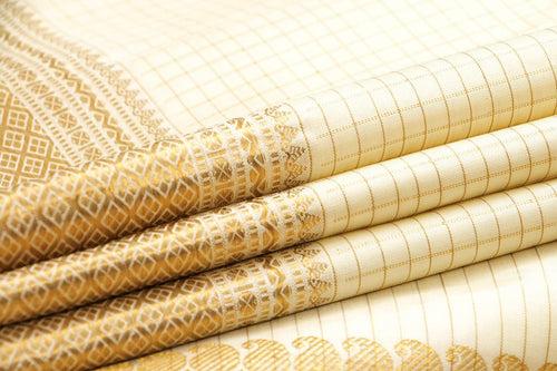 Off White Kanchipuram Silk Saree With Small Border Handwoven Pure Silk For Festive Wear PV NYC 1066