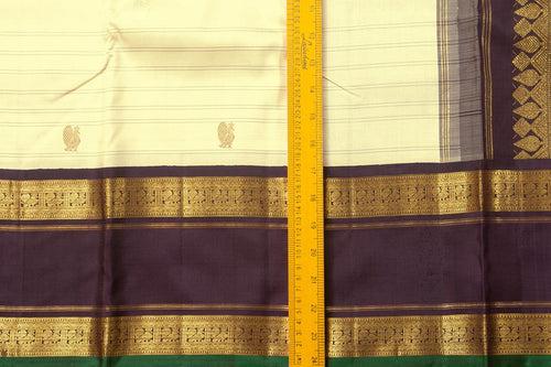 Off White With Brown Kanchipuram Silk Saree With Medium Border Handwoven Pure Silk For Wedding Wear PV NYC 1072