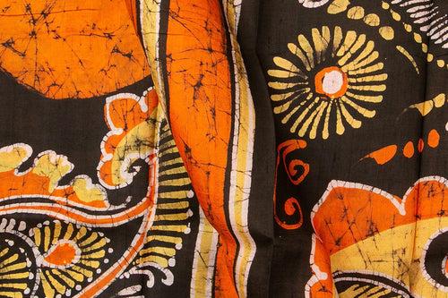 Orange And Black Lightweight Batik Silk Saree Handwoven Pure Silk For Office Wear PB 331