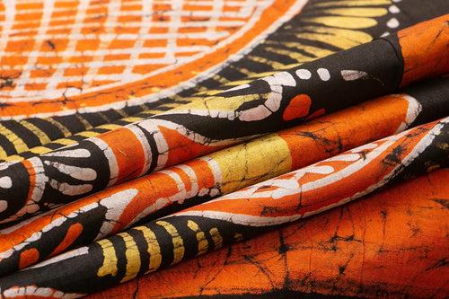 Orange And Black Lightweight Batik Silk Saree Handwoven Pure Silk For Office Wear PB 331