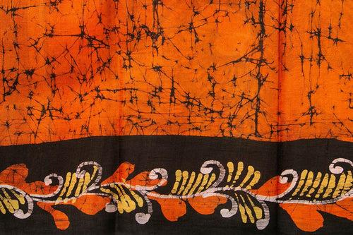 Orange And Black Lightweight Batik Silk Saree Handwoven Pure Silk For Office Wear PB 331