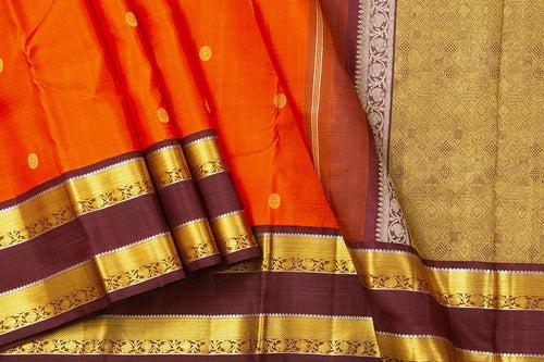 Orange And Brown Kanchipuram Silk Saree With Medium Border Handwoven Pure Silk For Wedding Wear PV NYC 1041