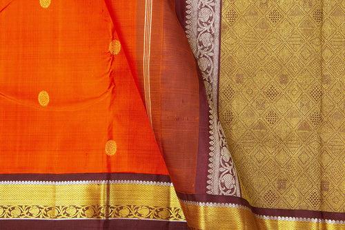 Orange And Brown Kanchipuram Silk Saree With Medium Border Handwoven Pure Silk For Wedding Wear PV NYC 1041