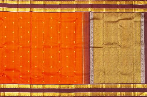 Orange And Brown Kanchipuram Silk Saree With Medium Border Handwoven Pure Silk For Wedding Wear PV NYC 1041
