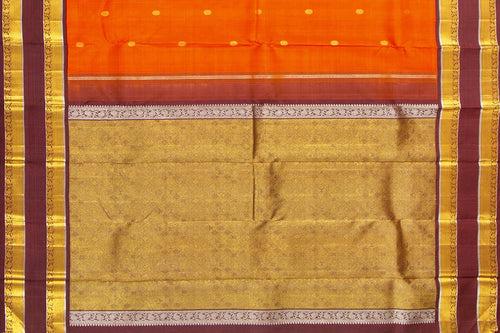 Orange And Brown Kanchipuram Silk Saree With Medium Border Handwoven Pure Silk For Wedding Wear PV NYC 1041