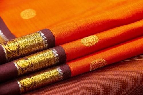 Orange And Brown Kanchipuram Silk Saree With Medium Border Handwoven Pure Silk For Wedding Wear PV NYC 1041