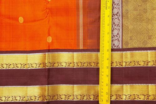 Orange And Brown Kanchipuram Silk Saree With Medium Border Handwoven Pure Silk For Wedding Wear PV NYC 1041