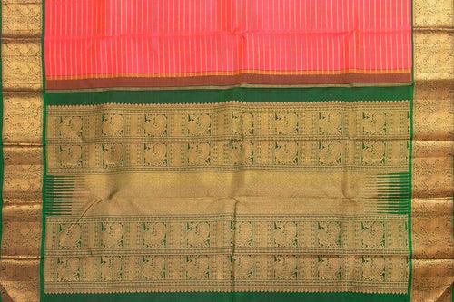 Orange And Green Kanchipuram Silk Saree With Medium Border Handwoven Pure Silk For Wedding Wear PV NYC 990
