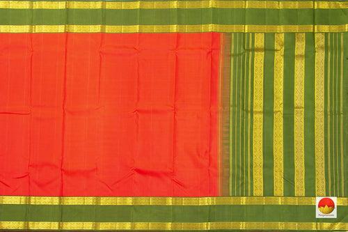 Orange And Green Kanchipuram Silk Saree With Medium Rettai Pettu Border Handwoven Pure Silk For Wedding Wear PV NYC 1021
