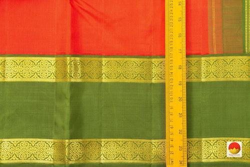 Orange And Green Kanchipuram Silk Saree With Medium Rettai Pettu Border Handwoven Pure Silk For Wedding Wear PV NYC 1021