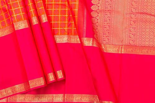 Orange And Pink Kanchipuram Silk Saree With Medium Border Handwoven Pure Silk For Wedding Wear PV NYC 1055