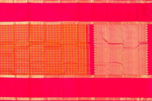 Orange And Pink Kanchipuram Silk Saree With Medium Border Handwoven Pure Silk For Wedding Wear PV NYC 1055