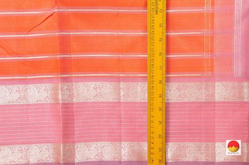 Orange And Pink  Kanchipuram Silk Saree With Silver Zari Stripes And Medium Border Handwoven Pure Silk For Party Wear PV NYC 1005