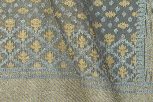 Pastel Grey Banarasi Silk Cotton Saree For Party Wear PSC NYC 1107