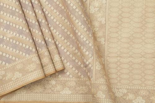 Pastel Grey Banarasi Silk Cotton Saree Handwoven For Party Wear PSC NYC 1101