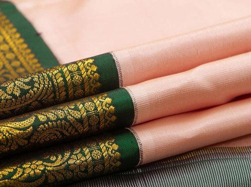 Pastel Peach And green  Kanchipuram Silk Saree With Medium Border Handwoven Pure Silk For Wedding Wear PV NYC 1054