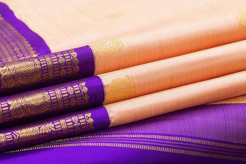 Pastel Peach And Violet Kanchipuram Silk Saree With Medium Border Handwoven Pure Silk For Wedding Wear PV NYC 1100