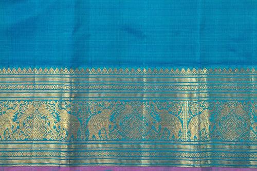 Pastel Yellow And Blue Kanchipuram Silk Saree With Medium Border Handwoven Pure Silk For Festive Wear PV J 168