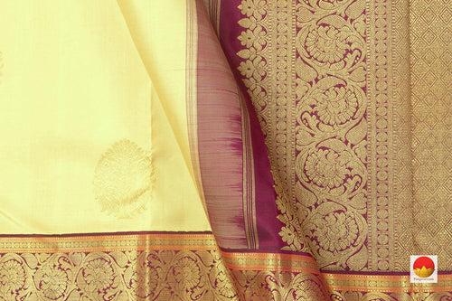 Pastel Yellow And Maroon Kanchipuram Silk Saree With Medium Border Handwoven Pure Silk For Wedding Wear PV NYC 1048