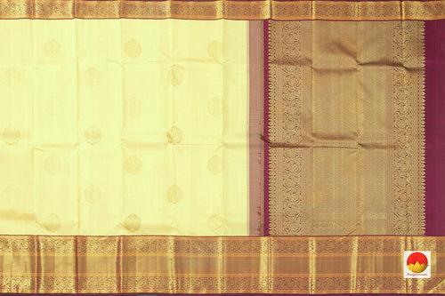 Pastel Yellow And Maroon Kanchipuram Silk Saree With Medium Border Handwoven Pure Silk For Wedding Wear PV NYC 1048