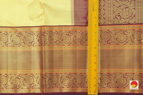 Pastel Yellow And Maroon Kanchipuram Silk Saree With Medium Border Handwoven Pure Silk For Wedding Wear PV NYC 1048