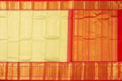 Pastel Yellow And Red Kanchipuram Silk Saree With Morning Evening Border Handwoven Pure Silk For Wedding Wear PV NYC 1061