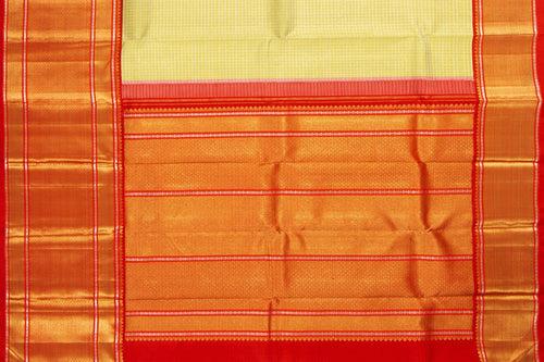 Pastel Yellow And Red Kanchipuram Silk Saree With Morning Evening Border Handwoven Pure Silk For Wedding Wear PV NYC 1061