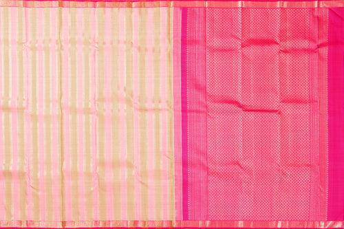 Pink And Beige Kanchipuram Silk Saree With Small Border Handwoven Pure Silk For Festive Wear PV NYC 1010