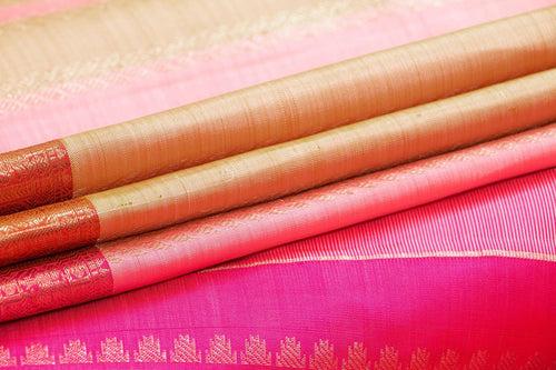 Pink And Beige Kanchipuram Silk Saree With Small Border Handwoven Pure Silk For Festive Wear PV NYC 1010