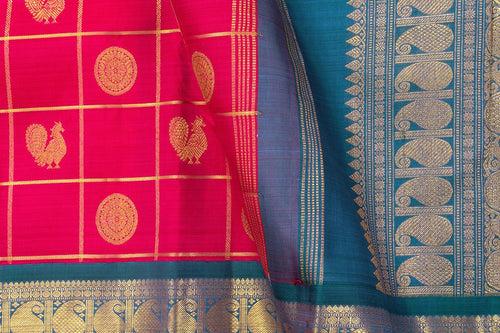 Pink And Blue Kanchipuram Silk Saree With Zari Checks Medium Border Handwoven Pure Silk For Wedding Wear PV NYC 1023