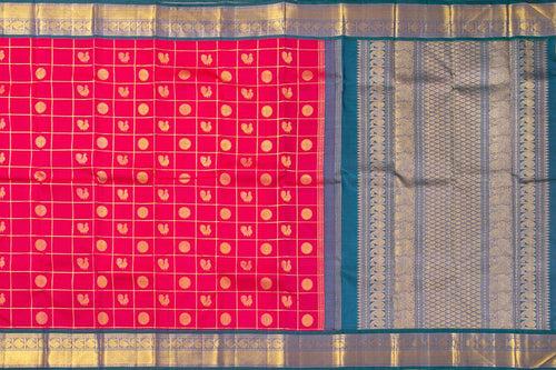 Pink And Blue Kanchipuram Silk Saree With Zari Checks Medium Border Handwoven Pure Silk For Wedding Wear PV NYC 1023