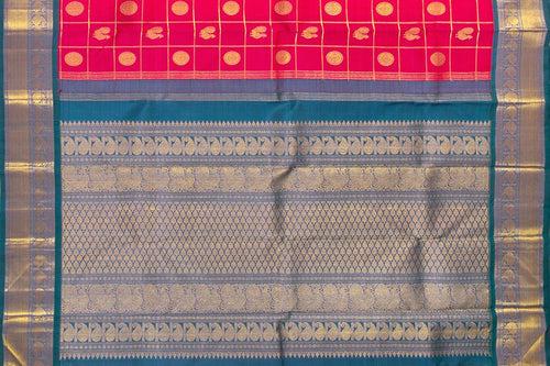 Pink And Blue Kanchipuram Silk Saree With Zari Checks Medium Border Handwoven Pure Silk For Wedding Wear PV NYC 1023