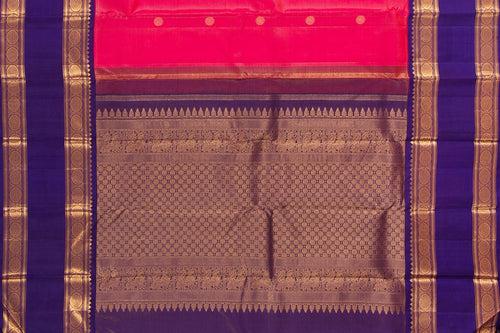 Pink And Blue Vairaoosi Kanchipuram Silk Saree With Medium Rettai Pettu Border Handwoven Pure Silk For Wedding Wear PV J 567