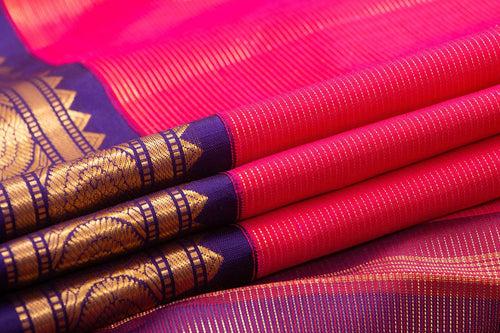 Pink And Blue Vairaoosi Kanchipuram Silk Saree With Medium Rettai Pettu Border Handwoven Pure Silk For Wedding Wear PV J 567