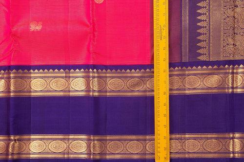 Pink And Blue Vairaoosi Kanchipuram Silk Saree With Medium Rettai Pettu Border Handwoven Pure Silk For Wedding Wear PV J 567