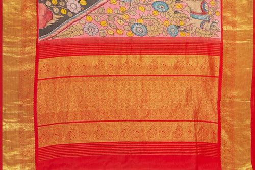 Pink And Red Handpainted Kalamkari Kanchipuram Silk Saree Krishna Leela Theme Pure Zari PV VSR KK 103