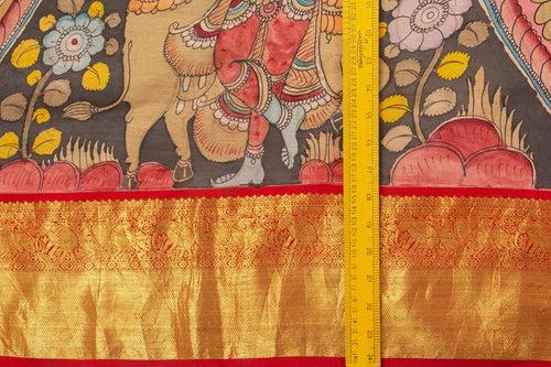 Pink And Red Handpainted Kalamkari Kanchipuram Silk Saree Krishna Leela Theme Pure Zari PV VSR KK 103