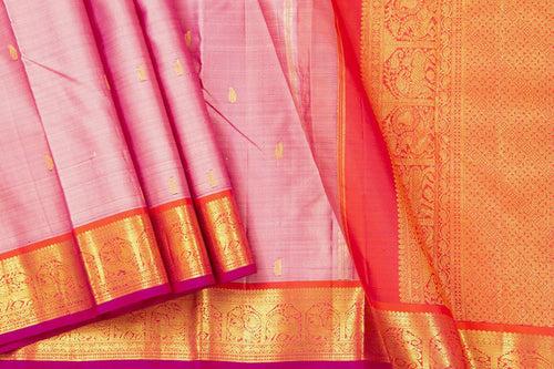 Pink And Red Kanchipuram Silk Saree With Medium Border Handwoven Pure Silk For Festive Wear PV J 404