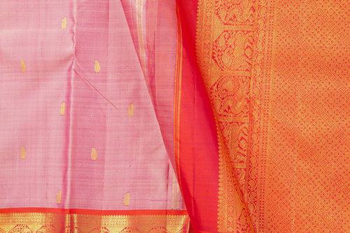 Pink And Red Kanchipuram Silk Saree With Medium Border Handwoven Pure Silk For Festive Wear PV J 404