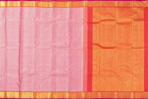 Pink And Red Kanchipuram Silk Saree With Medium Border Handwoven Pure Silk For Festive Wear PV J 404