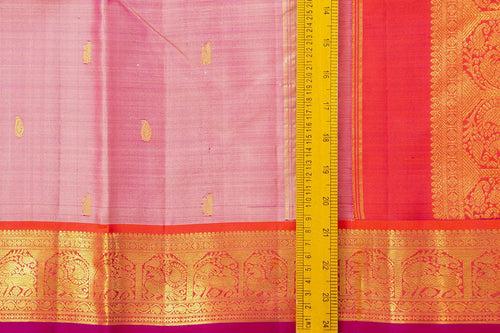 Pink And Red Kanchipuram Silk Saree With Medium Border Handwoven Pure Silk For Festive Wear PV J 404