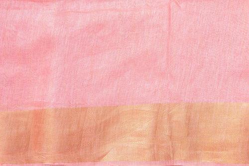 Pink Linen Saree With Embroidery And Gold Zari Border PL 2052