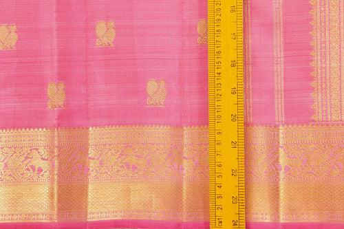 Pink With Peacock Motifs Kanchipuram Silk Saree With Small Border Handwoven Pure Silk For Wedding Wear PV NYC 999