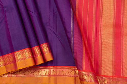 Purple And Pink Kanchipuram Silk Saree With Short Border Handwoven Pure Silk For Festive Wear PV J 359